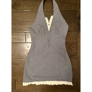 Charming Bailey Rose Navy Gingham Halter Dress XS